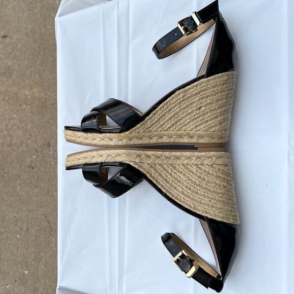 Sam Edelman Black Brenda Patent Leather Espadrilles Wedge Heel Sandal Size 8.5 - Picture 6 of 11